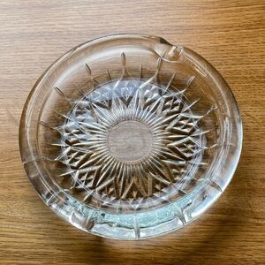 Vintage Retro Starburst/Sunburst Clear Glass Ashtray 1" X 5 1/4" MCM